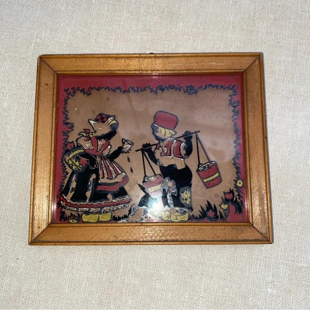 Dutch Kids No. 420 Deltex Products Co. VTG  Picture Hanging Painted‎ Glass Front